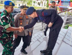 Dansat Brimob Polda Sumsel Dampingi Kapolda Sumsel Menerima kunjungan Danpuspomad TNI 