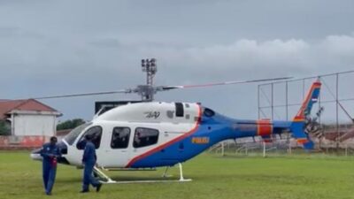 Pilot Helikopter Polda Jatim Lakukan Alternatif Landing di Tulungagung Untuk Keselamatan