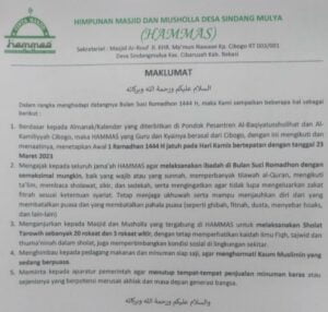 Maklumat Bulan Suci Romadhon Himpunan Musollah Dan Masjid(HAMMAS) Cibogo Cibarusah