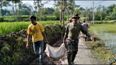 Babinsa Tlogosari Berjibaku bersama Masyarakat Bersihkan Parit