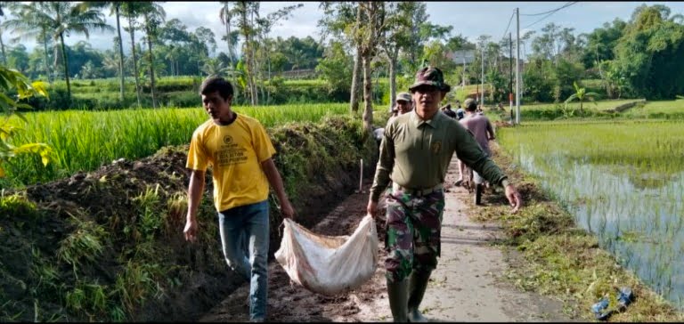 Babinsa Tlogosari Berjibaku bersama Masyarakat Bersihkan Parit