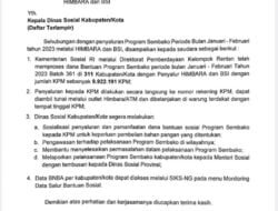 Kemensos RI Keluarkan Surat Pemberitahuan Tentang Penyaluran Program Sembako Periode Januari – Febrauri 2023