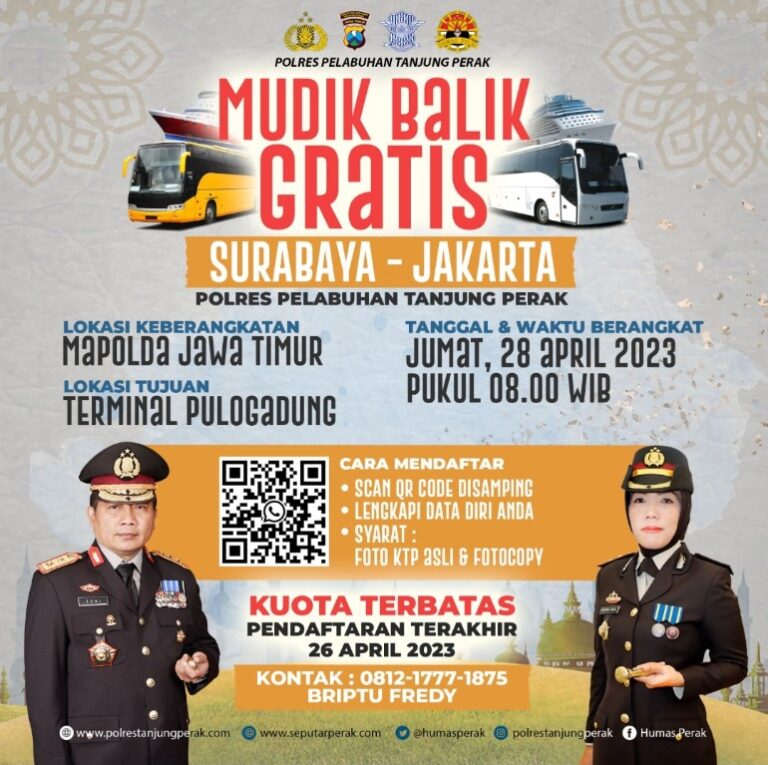 Polres Tanjung Perak Siapkan Dua Bus Layanan Balik Mudik Gratis Tujuan Jakarta