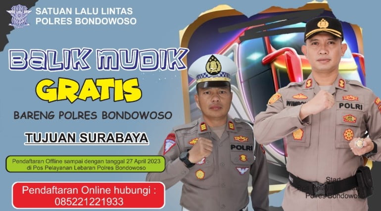 Balik Mudik Gratis Bareng Polres Bondowoso