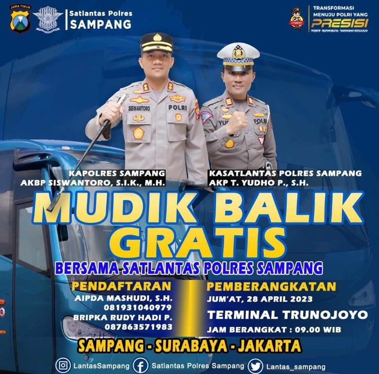 Polres Sampang Siapkan 2 Bus Untuk Balik Mudik Gratis Tujuan Surabaya dan Jakarta