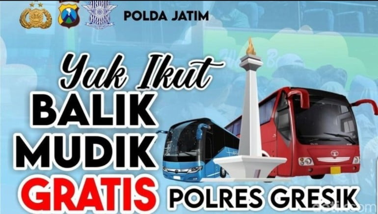 Polres Gresik Siapkan 4 Bus Tujuan Semarang dan Jakarta Untuk Balik Mudik Gratis