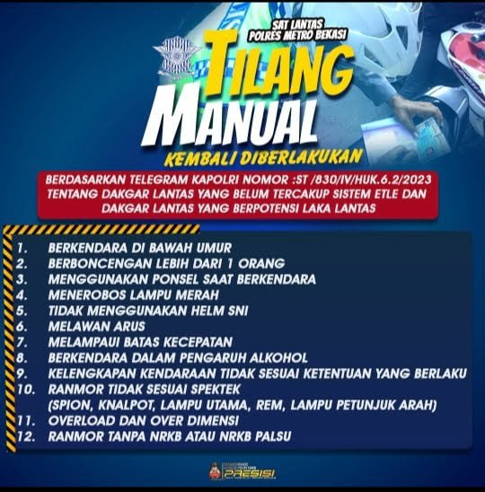 Tertibkan Lalulintas, Polres Metro Bekasi Kembali Berlakukan Tilang Manual, Berikut Sasarannya