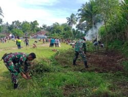 Jelang Pembukaan TMMD Ke 116, Danramil 0822/12 Sukosari Pimpin Pembersihan Lapangan Upacara