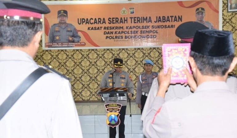 Kapolres Bondowoso Pimpin Sertijab di Jajaran Polres Bondowoso