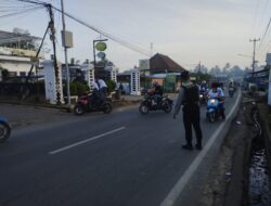 Samapta Polres PALI Gelar Giat Strong Point di Titik Rawan Lakalantas