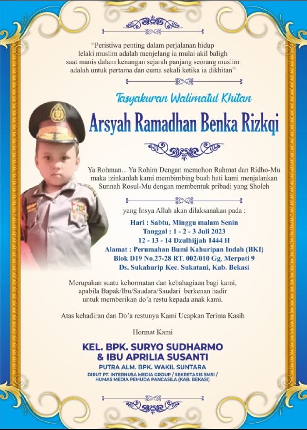 Undangan Tasyakuran Khitanan Ananda Arsyah Ramadhan Benka Rizqi