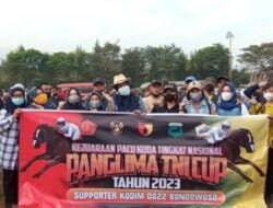 Kerahkan Prajurit dan Persit Kodim 0822 Bondowoso Event Kejurnas Pacu Kuda Panglima TNI Cup 2023