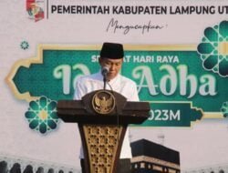 Bupati  Lampung Utara H,Budi Utomo S.E,M.M, Bersama Forkopimda Lampung utara Melaksanakan Sholat Idul Adha 1444,H