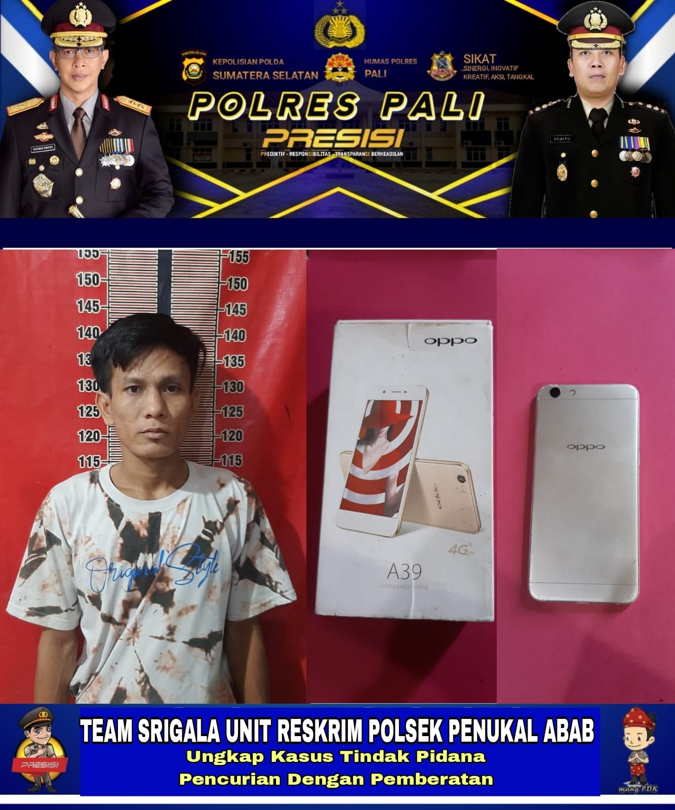 Pria Asal Dusun I Desa Purun Kecamatan Penukal Kabupaten Pali Ini Diamankan Polsek Penukal Abab Diduga Mencuri Handphone.