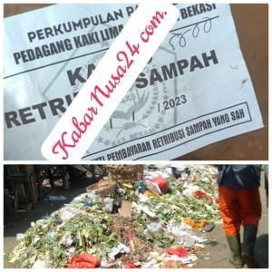 Para pedagang menolak pengangkutan sampah yang di lakukan paguyuban pedagang kaki lima kabupaten Bekasi.