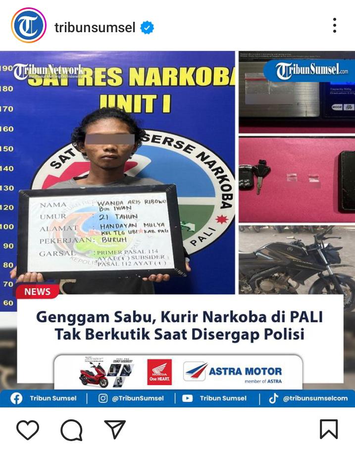 WD Bin IW (21) Warga Pali Terduga Kurir Sabu-Sabu Di Amankan Satres Narkoba Polres Pali