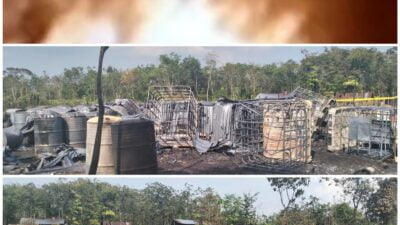 Diduga Penyulingan Minyak ilegal Terbakar Di Dekat Taman Toga Mangun Jaya