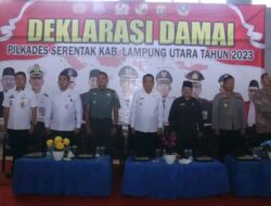 Calon Peserta Pilkades Serentak tahun 2023 Tandatangani Deklarasi Damai Berlangsung Di GOR Sukung Kotabumi