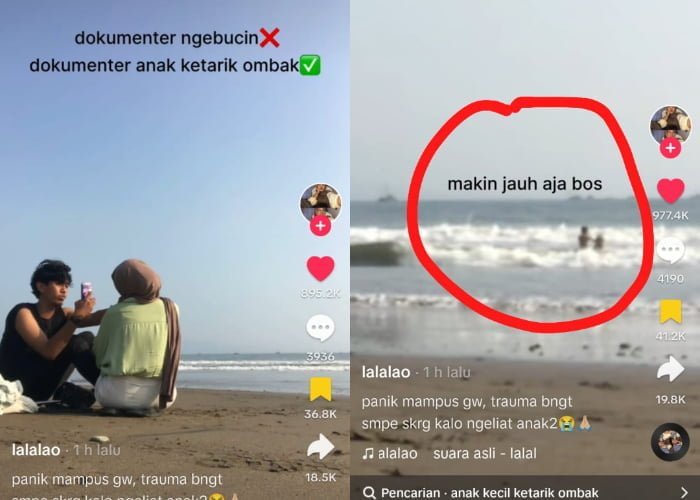 VIRAL! Niat Bikin Video Bucin,Pasangan Kekasih Ini Tak Sengaja Rekam Bocah yang Nyaris Tergulung Ombak