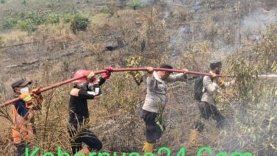 Hutan dan Lahan Desa Sungai Baung Terbakar Polisi dan Tim Gabungan Berjibaku Padamkan Api