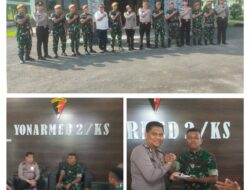 Kunjungan Ke Markas Yon Armed, Kapolsek Patumbak Dan Personil Beri Kejutan Bawa Kue Serta Ucapkan Selamat HUT TNI Ke -78