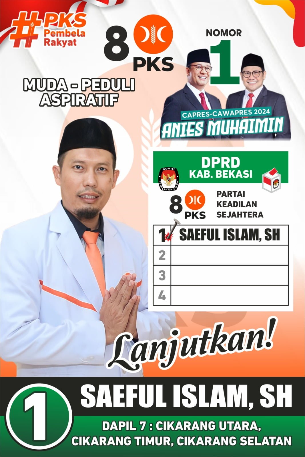 Saeful Islam Maju  Nyaleg PKS Dapil 7 DPRD Kabupaten Bekasi 