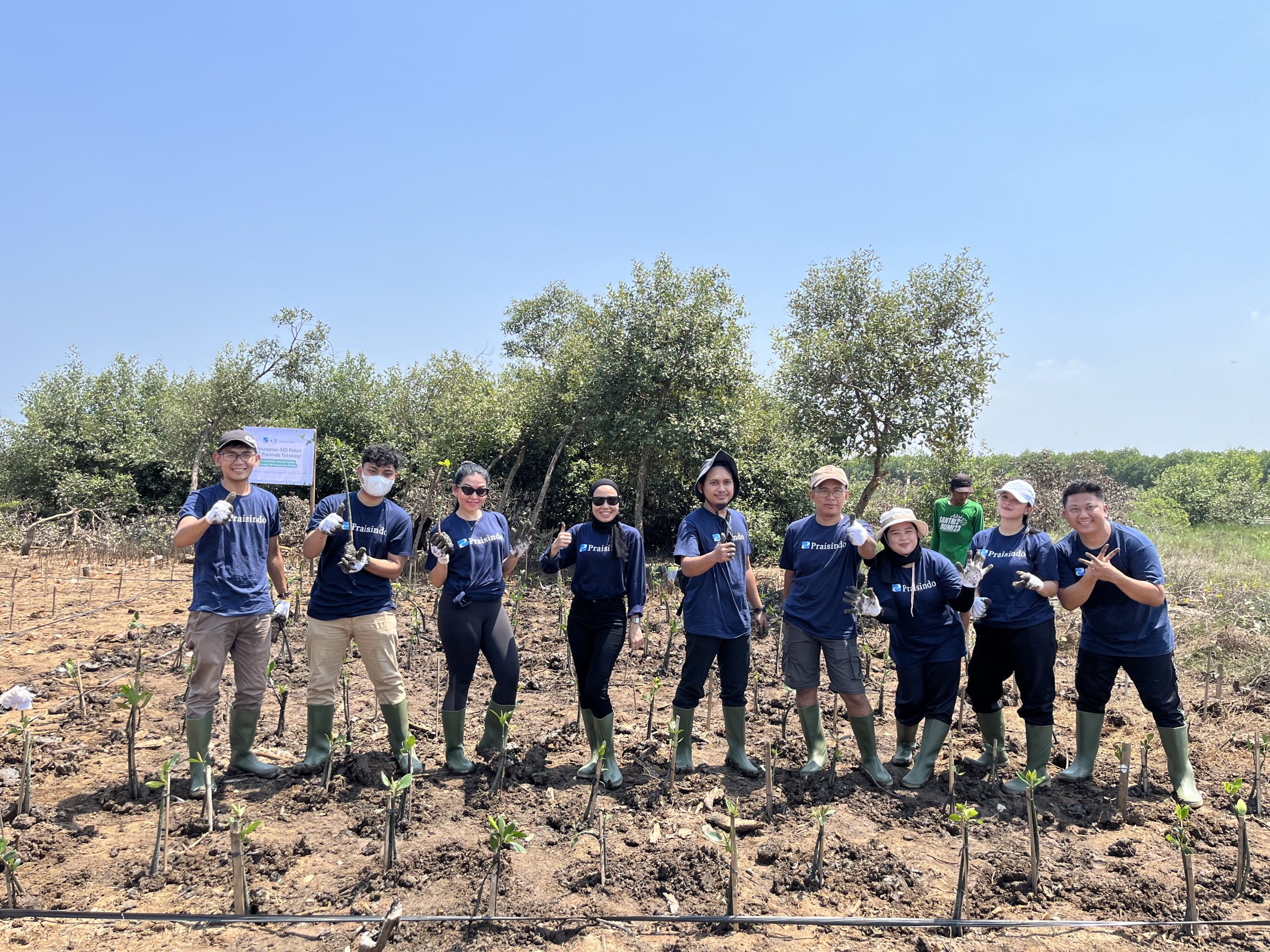 Kegiatan penanaman bibit mangrove PT Praisindo Teknologi bersama LindungiHutan. (Dokumentasi: LindungiHutan).