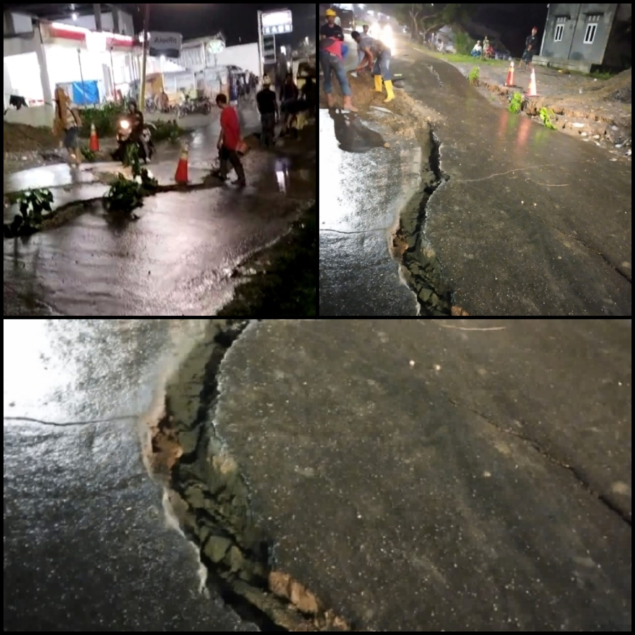 Jalan Raya Sukabungah Bojongmangu Amblas Akibat Tanah Longsor disaat Hujan Deras