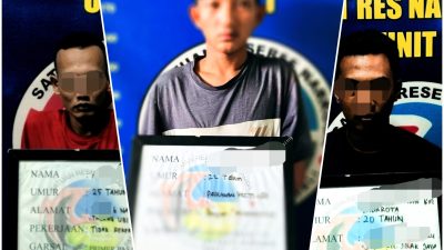 3 Terduga pelaku Pengedar Narkotika Jenis Sabu Berinisial AS (23) Tahun, ASS (28) Tahun, dan JJP (21) Tahun ditangkap ditempat Yang Berbeda