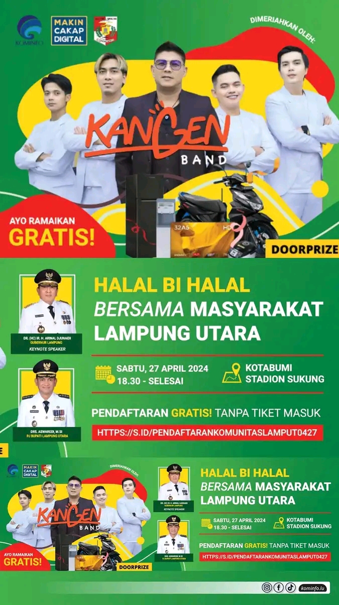 Kangen Band Akan Memeriah kan Halal Bihalal Pemkab Bersama Warga Lampung utara