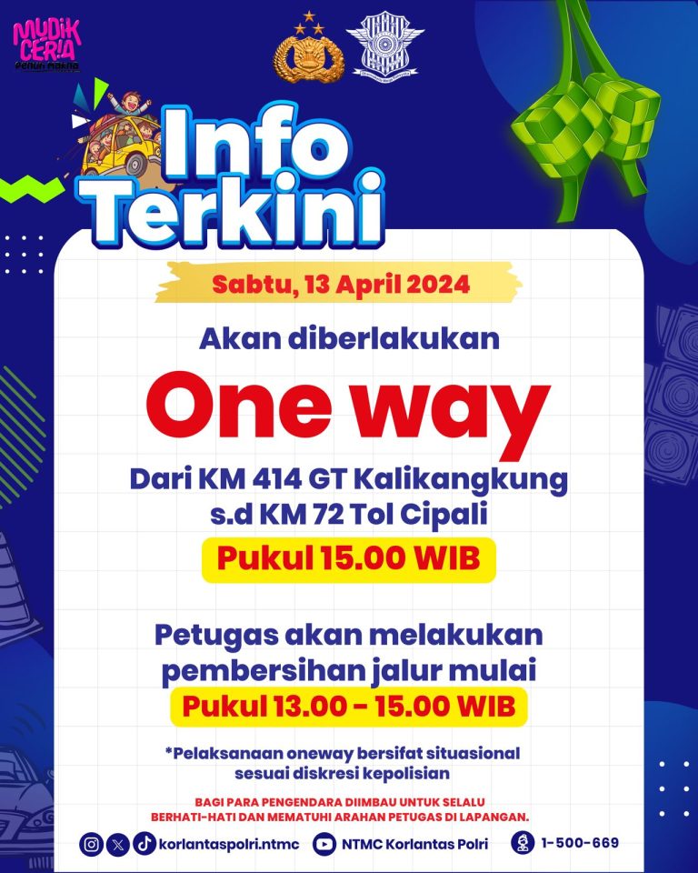 One Way Tol Kalikangkung-Cipali Dimulai 13 April 2024 Pukul 15.00