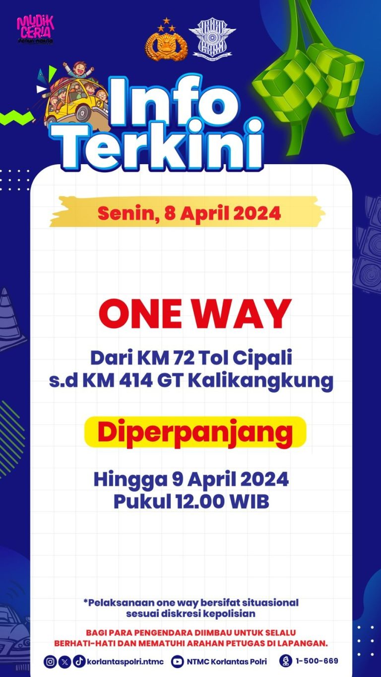 One Way Tol Cipali-Kalikangkung Diperpanjang Hingga Selasa 9 April Pukul 12.00 WIB