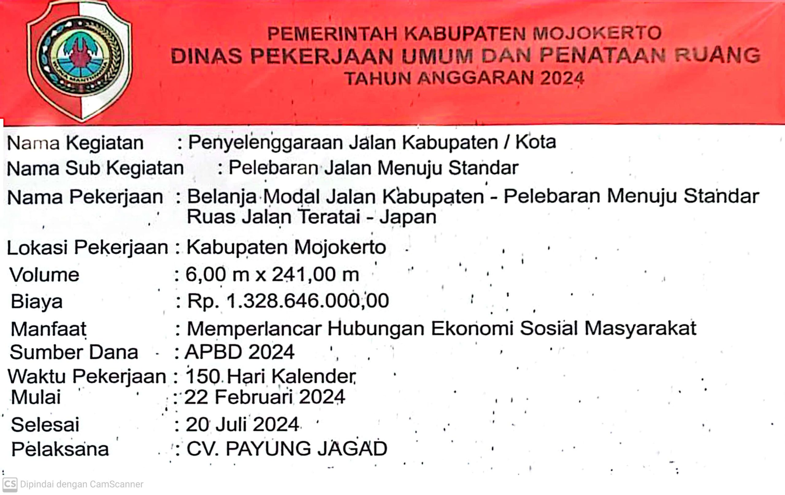 CV Payung Jagad Diduga Sepelekan Plang Papan Nama Pelaksanaan Proyek