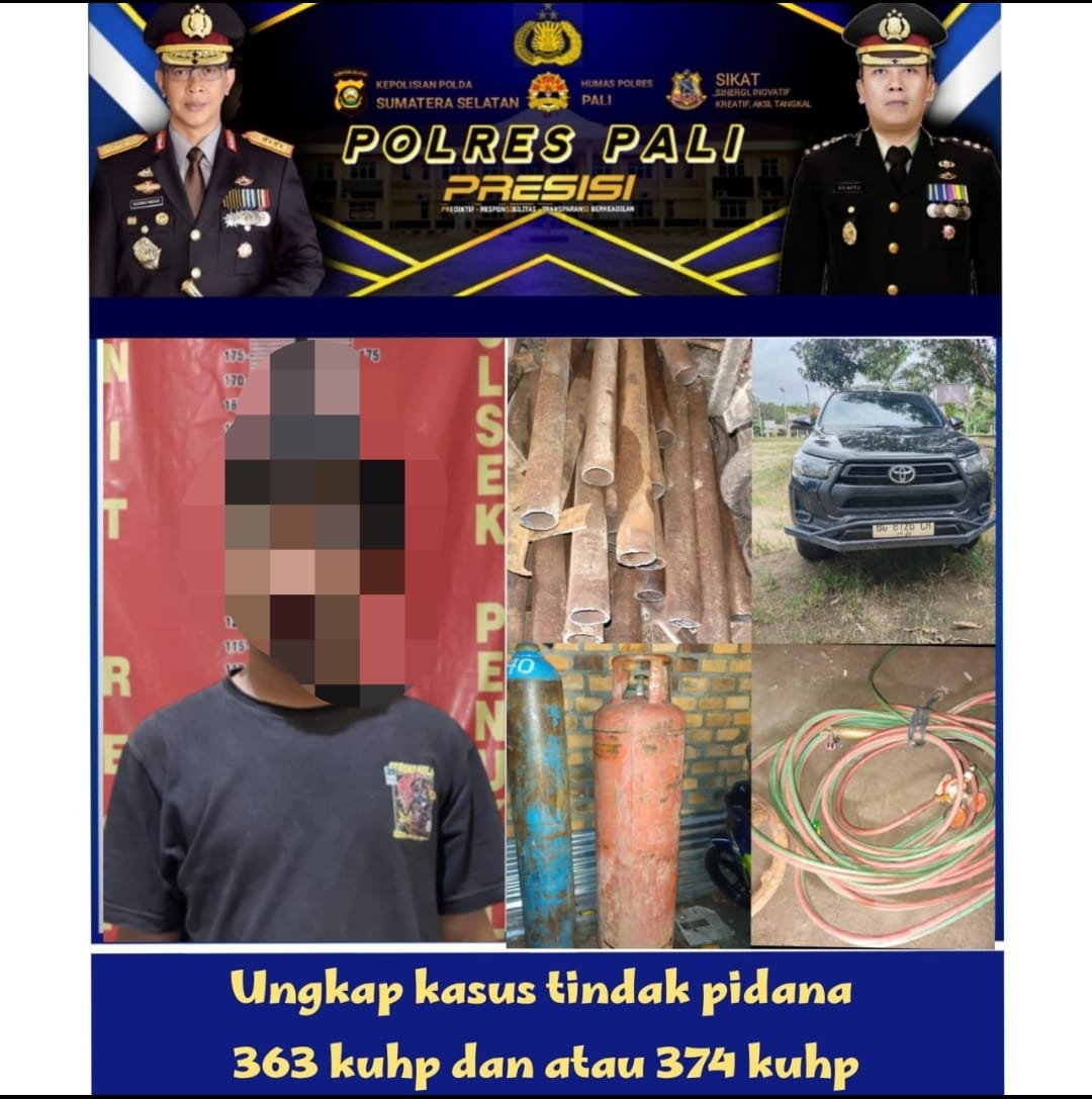 Pelaku Pencuri Pipa Tubing Berinisial MBN (21) Tahun, Warga Talang Subur.digulung Unit Reskrim Polsek Penukal Abab Polres PALI