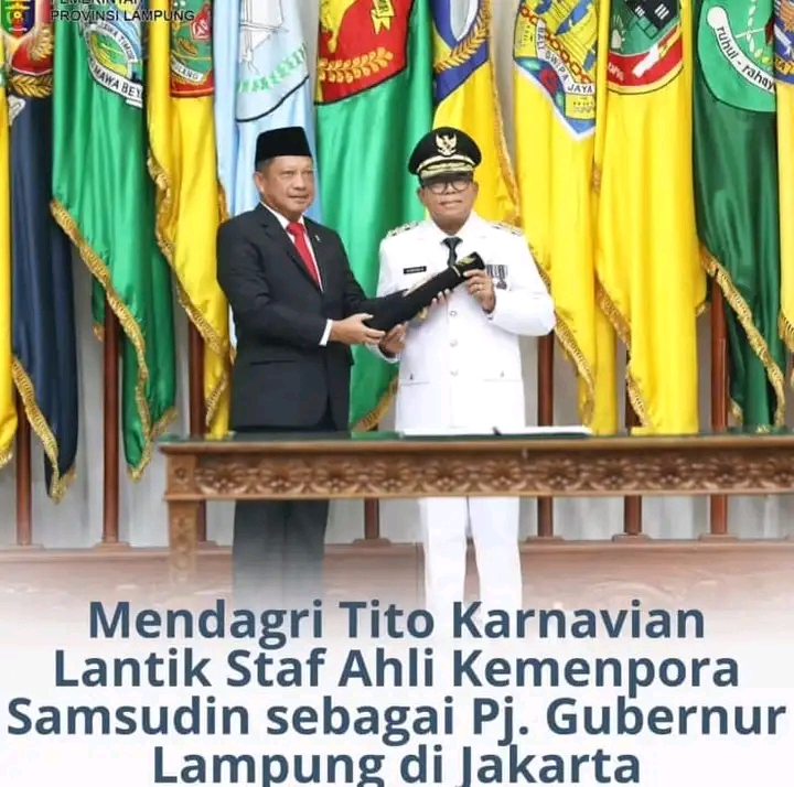 Kemendagri RI Jenderal Pol. (Purn ) Prof.Drs.H.Muhamad Tito Karnavian.,M.A., Ph.D. Melantik Samsudin.SH.,M.A.,Ph.D. Sebagai (Pj) Gubernur LampungJ