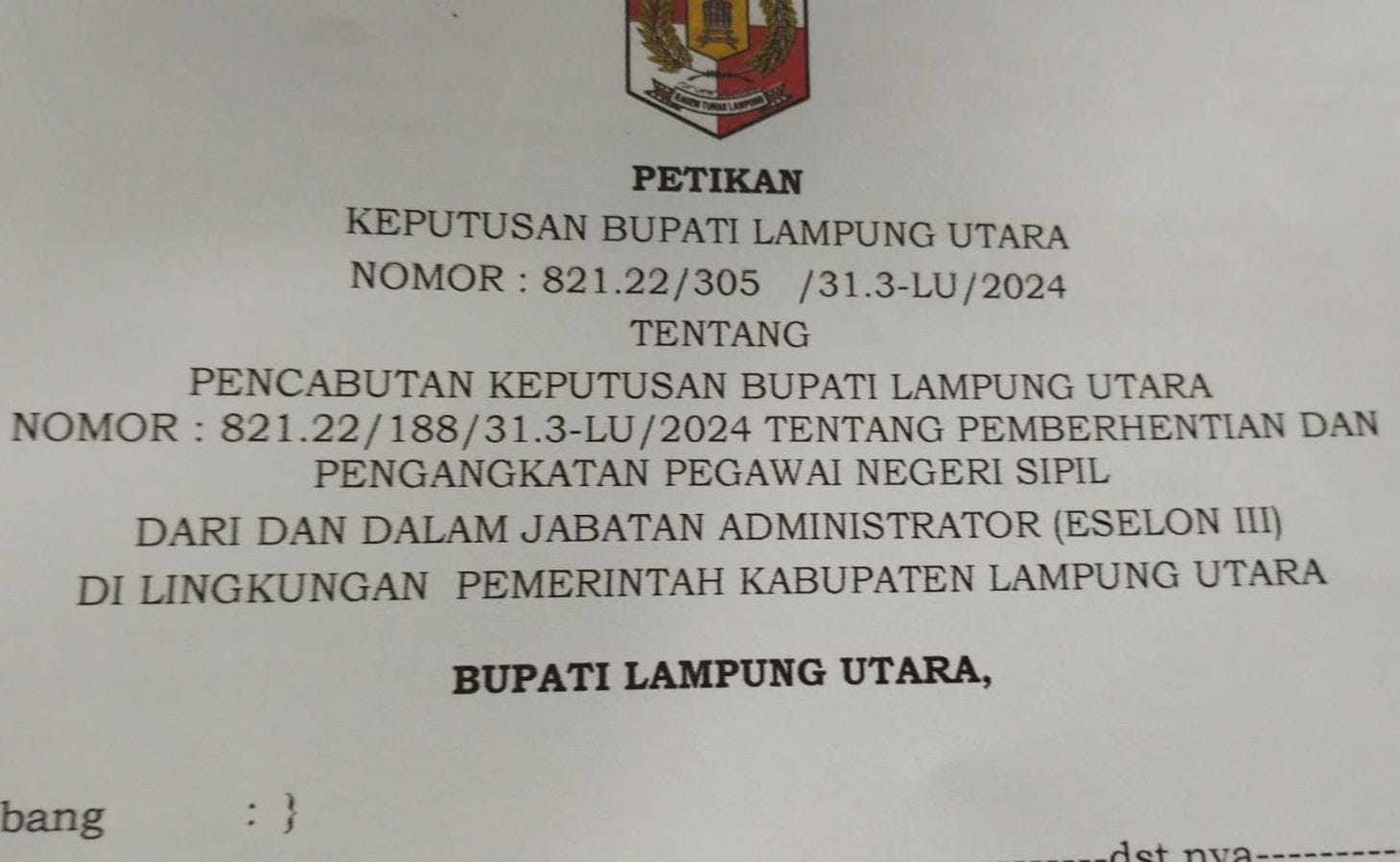Gawat SK Pembatalan Turun ,73 Pejabat Kembali Ke Jabatan Semula