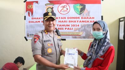 Polres PALI Polda Sumsel,Menjelang Puncak HUT Bhayangkara Ke-78 Tahun Gelar Donor Darah