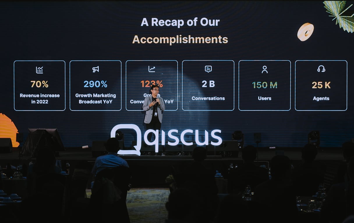 Presentasi oleh Delta Purna Widyangga selaku CEO & Co-founder Qiscus pada Conversa 3.0