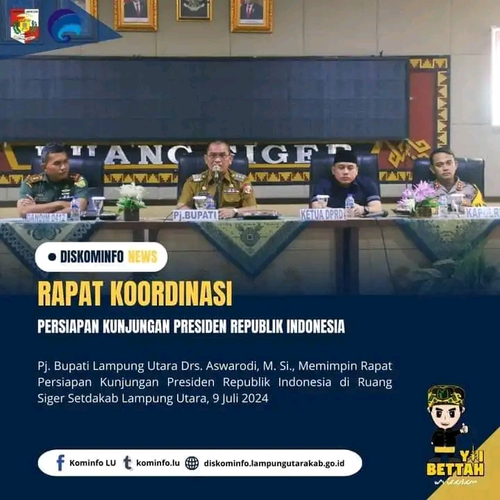 Pj . Bupati Lampura Pimpin Rapat Persiapan  Kunjungan Presiden  RI