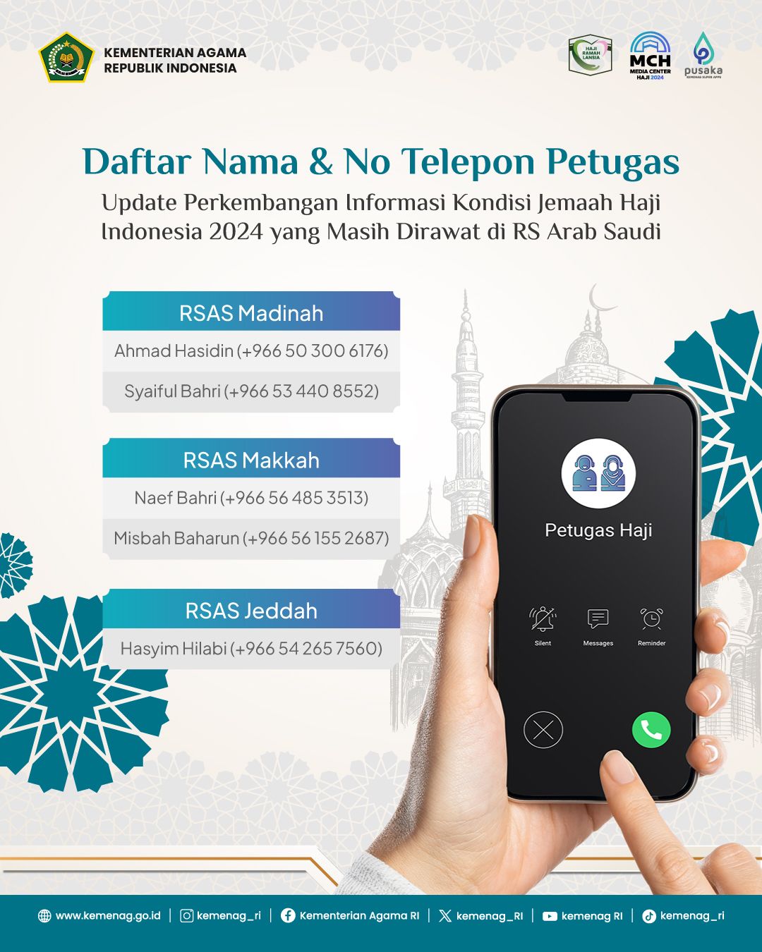 Ada 45 Jemaah Haji Indonesia Dirawat di RS Arab Saudi, Keluarga Bisa Update Informasi Melalui No Ini