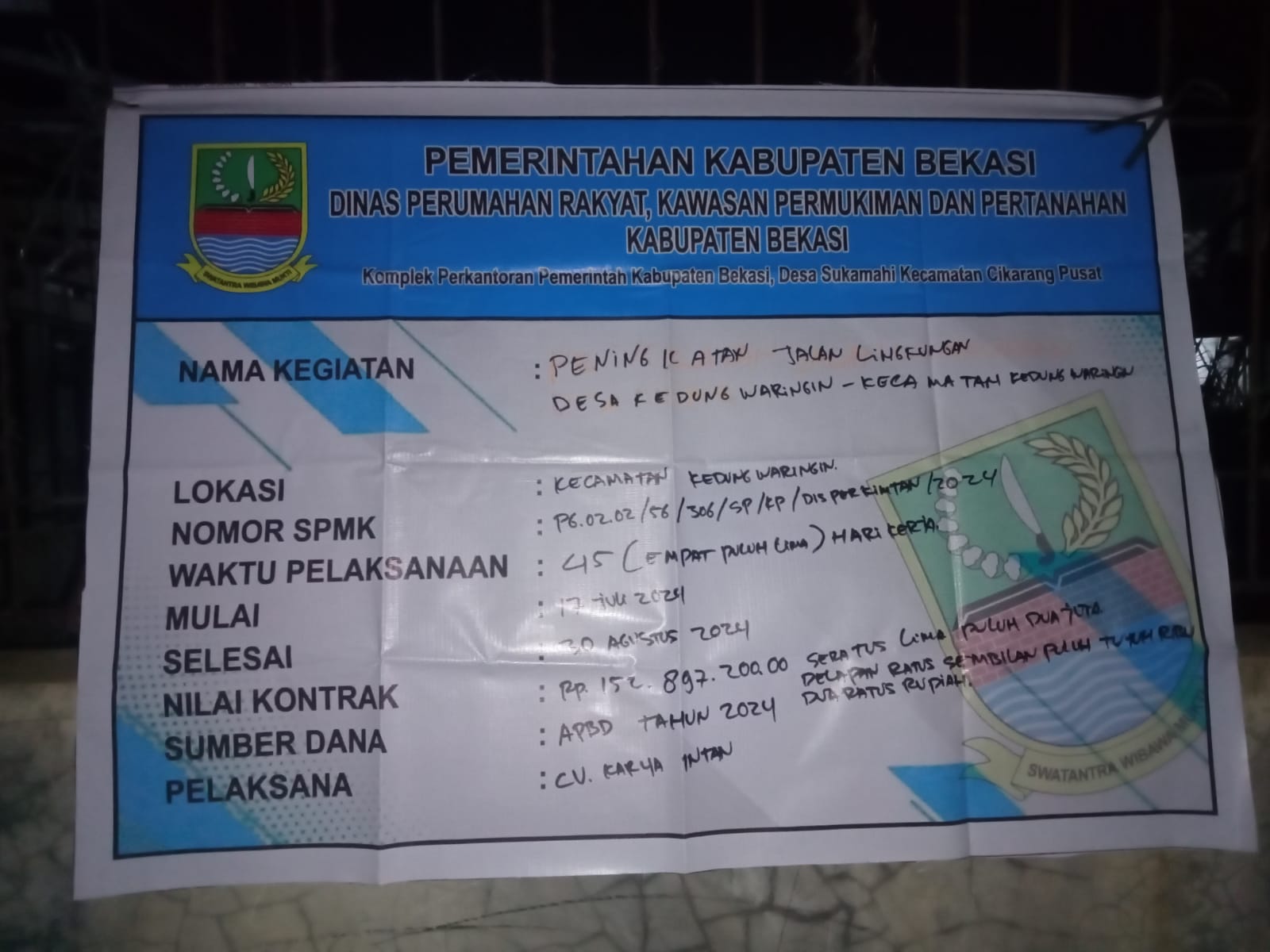 Setelah Ramai Pemberitaan di Media Online Pekerjaan Peningkatan Jaling Desa Kedungwaringin Baru Di Ampar Bescos