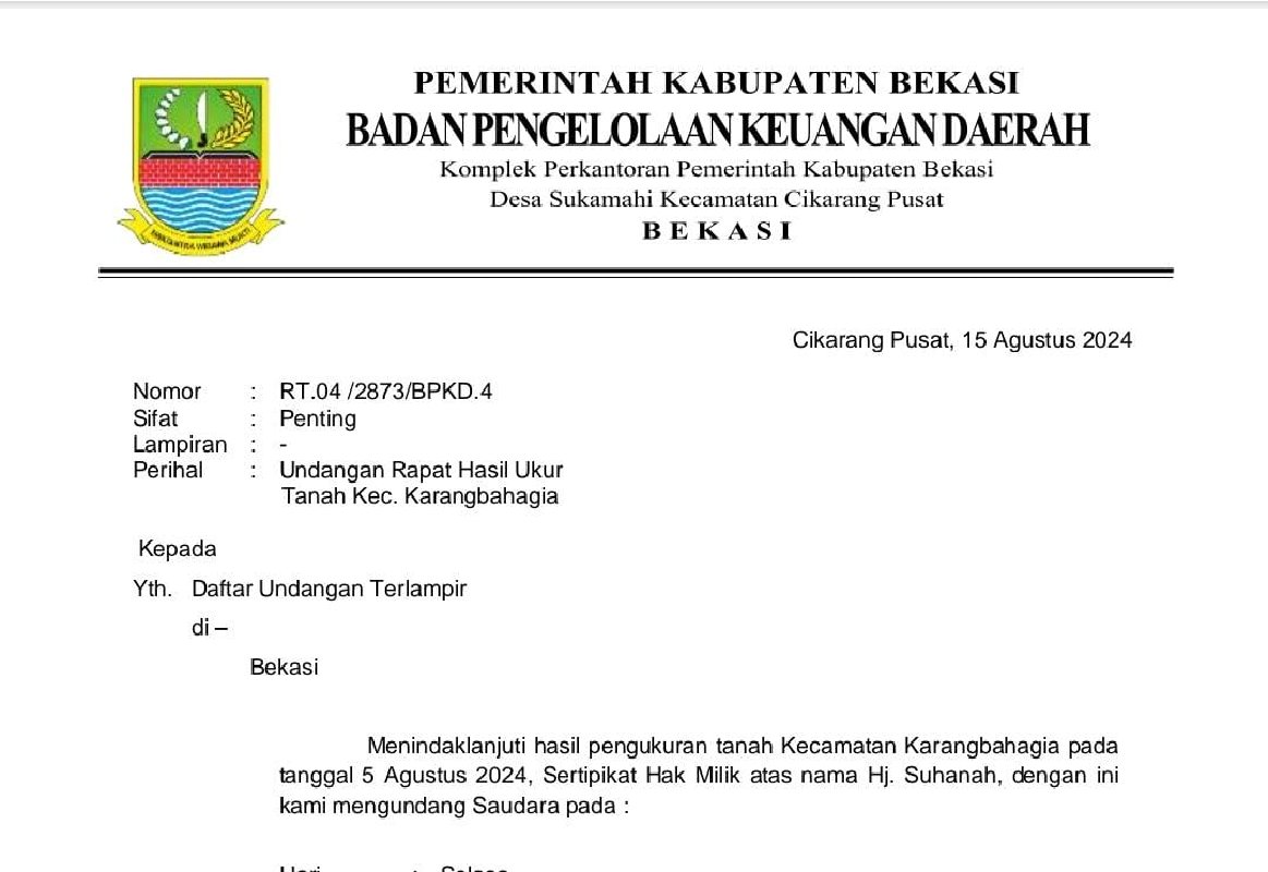 Terbongkar Juga !!! Selama Puluhan Tahun, Hasil Ukur BPN Membuktikan Kelebihan Luas Tanah Kecamatan Karangbahagia dari Proses Splitsing Yang Tidak Jelas 