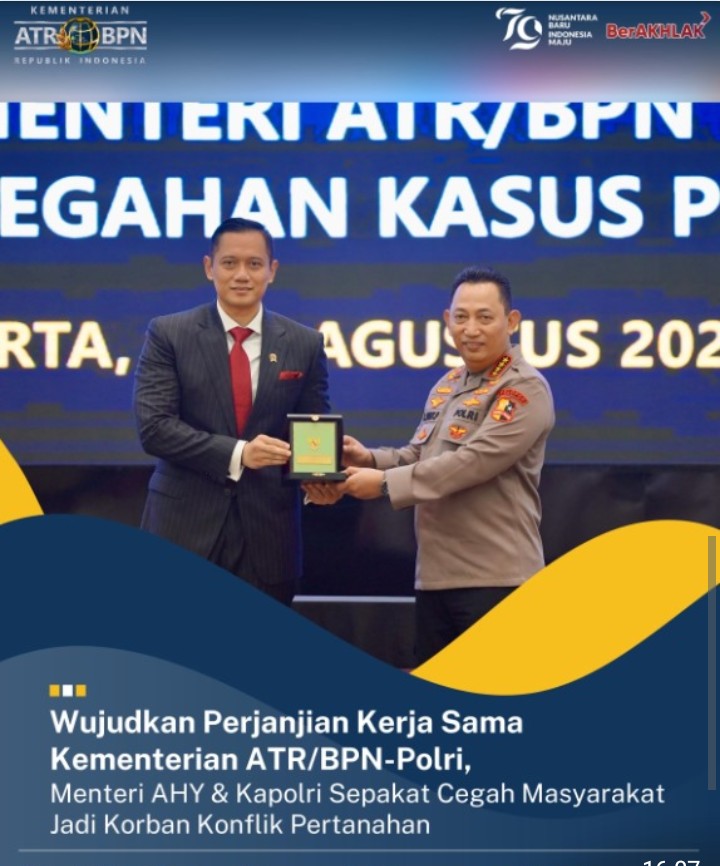 Wujudkan Perjanjian Kerjasama Kementrian ART/BPN-Polri Menteri AHY & kapolri Cegah Masyarakat Jadi Korban Konflik Pertanahan