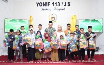 Sambut HUT Ke – 78 Yonif 113/JS, Prajurit Badak Hitam Gelar Do’a Bersama Dan Tali Asih Kepada Anak – anak Yatim