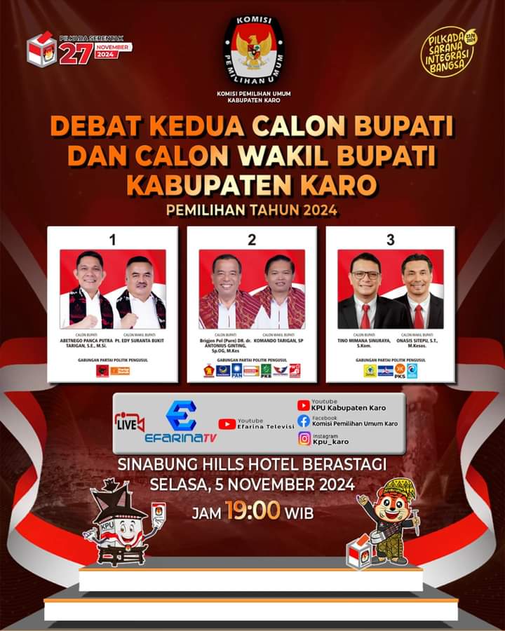 KPU Kabupaten Gelar Debat Kedua Paslon Bupati dan Wakil Bupati Karo