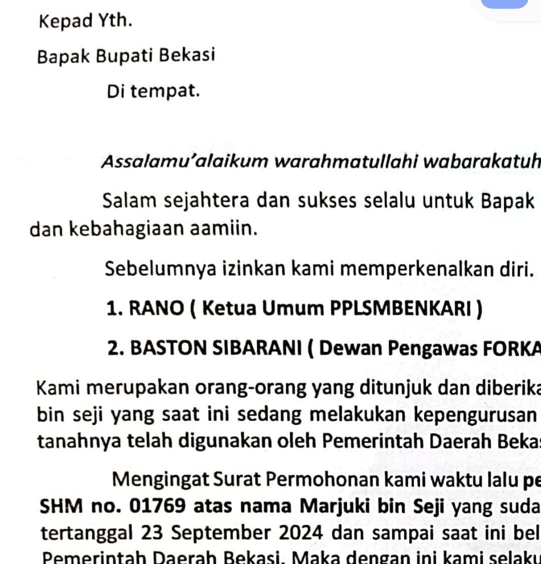 PP  LSM Benkari Layangkan Audensi Perihal Penyelesaian Tanah Kecamatan Karangbahagia