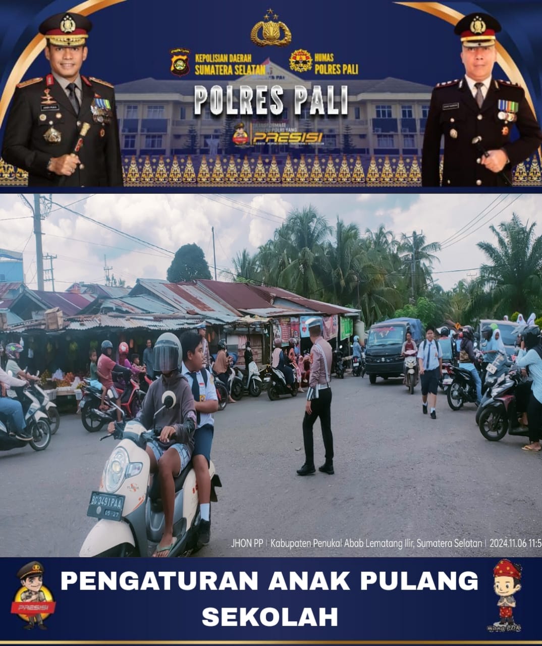 Satlantas Polres PALI Melaksanakan kegiatan Pengaturan Lalu Lintas Bagi Siswa SMP Negeri 1 Talang Ubi