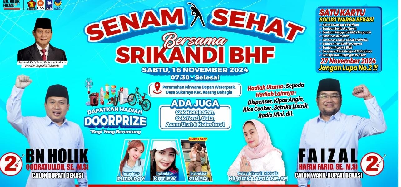 Ketua Srikandi BHF : Target 3000 Orang akan Hadir Senam Sehat Akbar Bersama BN Holik-Faizal Paslon 02 Bupati dan Wakil Bupati Bekasi