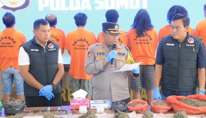 Kapolres Tanah Karo Gelar Konferensi Pers Pengungkapan Kasus Narkotika Jenis Ganja di Berastagi