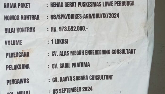 Proyek Puskesmas Lawe Perbunga Diduga Pekerjaan nya Tidak Sesuai Rencana Anggaran Biaya ( RAB )